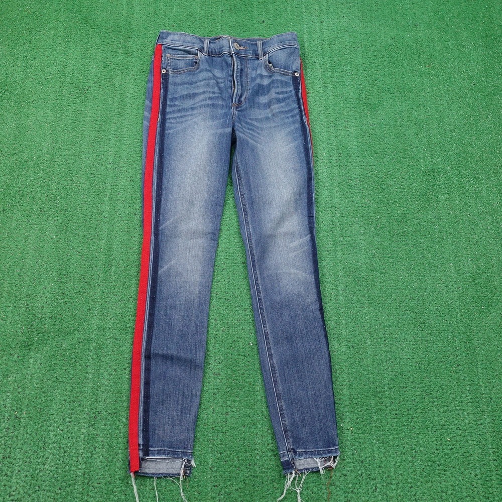 EXPRESS PINSTRIPE ANKLE LEGGING HIGH RISE DENIM BLUE JEANS WOMENS SIZE 2